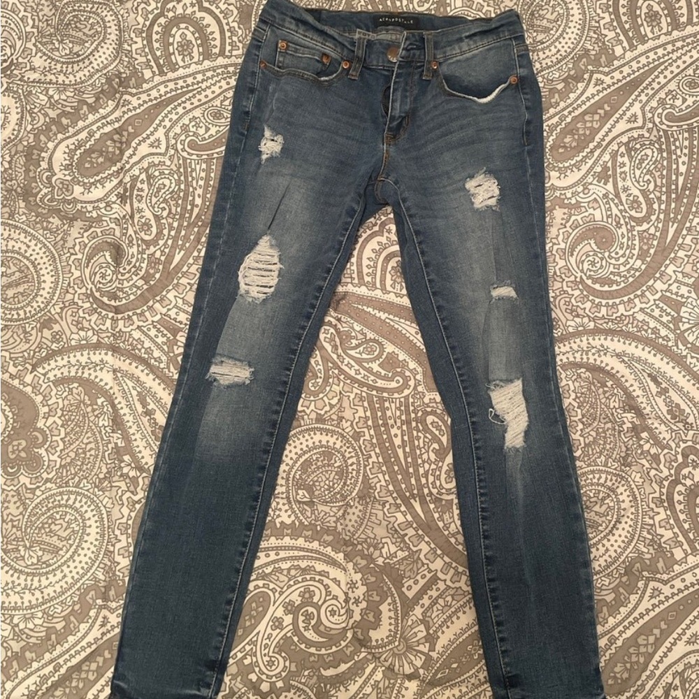 Aeropostale Dark Blue Distressed Skinny Jeans